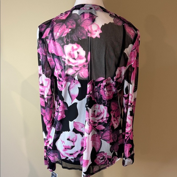 INC International Concepts Blouse & Camisole Floral Sheer Pink Black Women's SzL - Picture 3 of 15